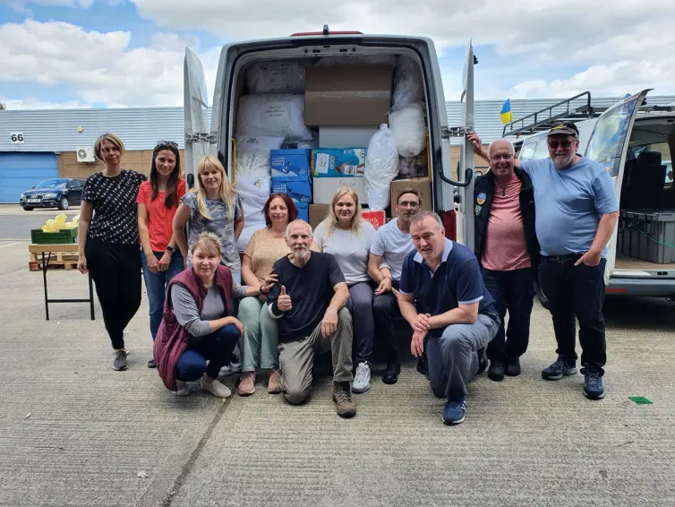 Some members of the BAMK team, in front of a well stocked van heading to Ukraine.