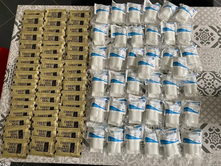 Table of medical supplies.